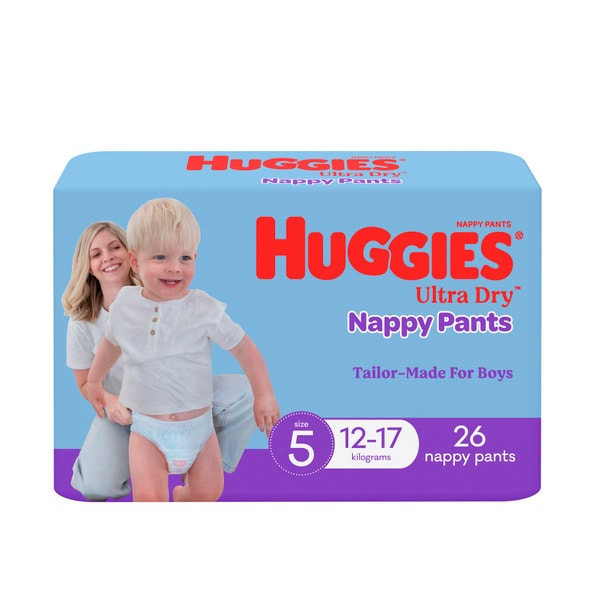 Huggies Ultra Dry Nappy Pants Boys Size 5 (12-17kg) | 26 pack