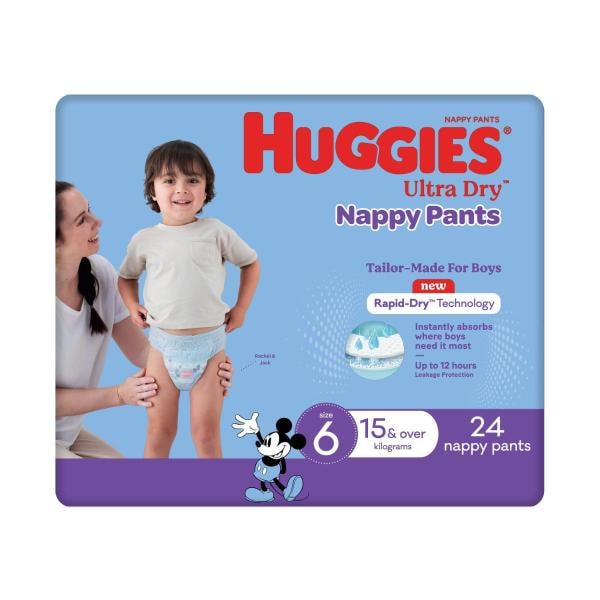 Huggies Ultra Dry Nappy Pants Boys Size 6 (15kg+) | 24 pack