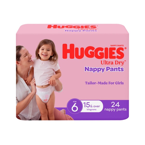 Huggies Ultra Dry Nappy Pants Girls Size 6 (15kg+) | 24 pack