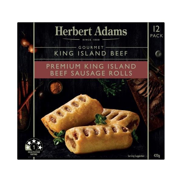 Herbert Adams Frozen King Island Frozen Beef Sausage Rolls 12 pack | 420g