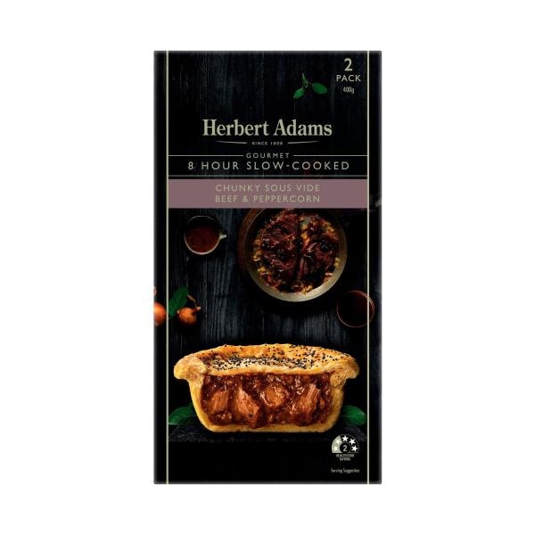 Herbert Adams Frozen Gourmet Chunky Sous Vide Beef & Peppercorn Pies 2 pack | 400g