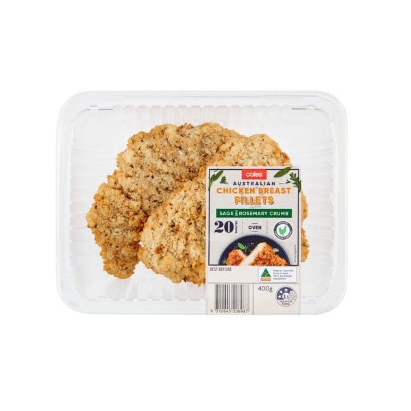 Coles RSPCA Approved Chicken Breast Fillet Crumb Sage & Rosemary | 400g