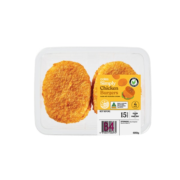 Coles RSPCA Approved Chicken Burgers Plain Crumb | 400g