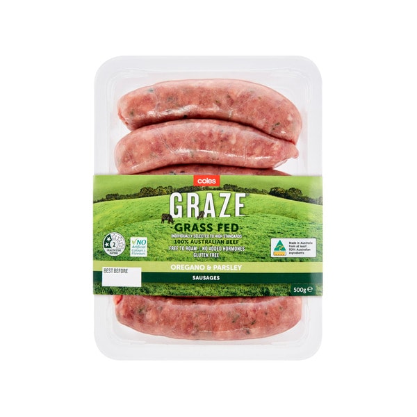 Coles Graze Grassfed Beef Sausages | 500g