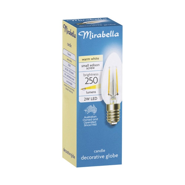 Mirabella Globe LED Small Edison Screw Candle Clear 2 watt 250 Lumens Warm White | 1 pack