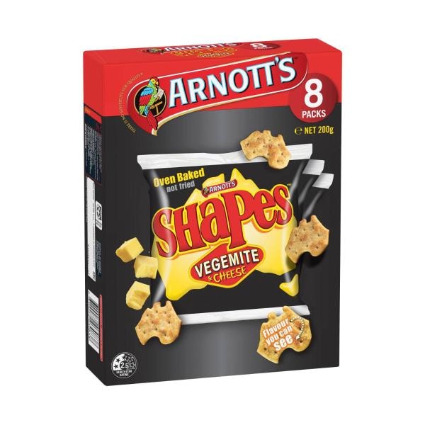 Arnott's Shapes Multipack Crackers Cheese Vegemite 8 Pack | 200g