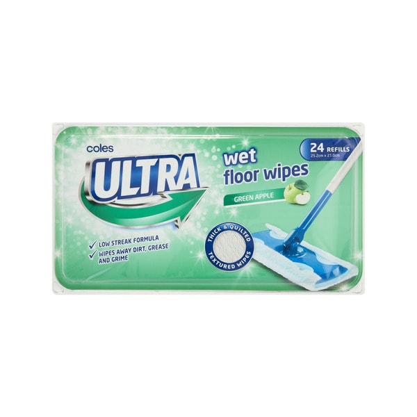 Coles Ultra Wet Floor Wipes Tub | 24 pack
