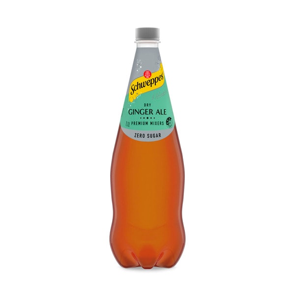 Schweppes Zero Sugar Classic Mixers Dry Ginger Ale Soft Drink Bottle | 1.1L
