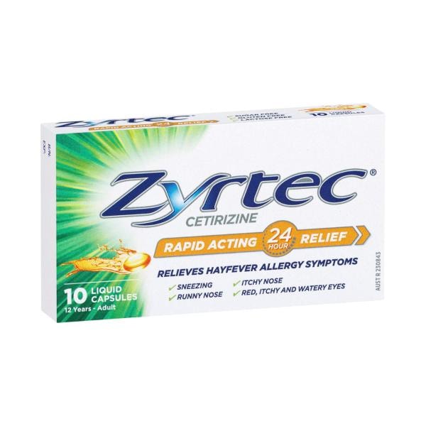 Zyrtec Rapid Acting Hayfever Allergy Relief Antihistamine Liquid Capsules | 10 pack