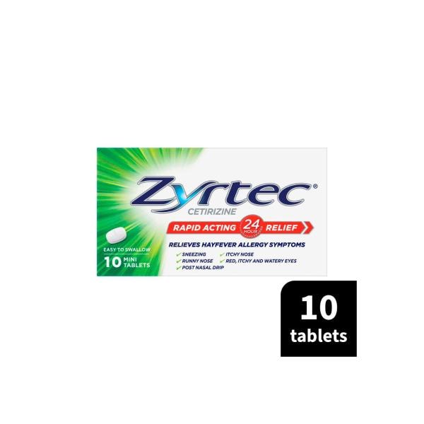 Zyrtec Rapid Acting Hayfever Allergy Relief Antihistamine Mini Tablets | 10 pack
