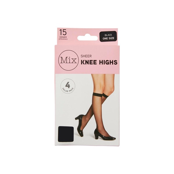 Mix Sheer Knee Highs 15 Denier Black Size 1 | 4 pack