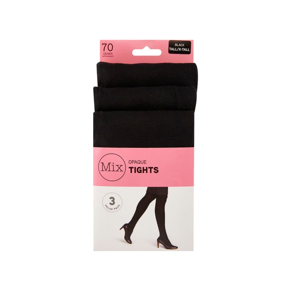 Mix Opaque Tights 70 Denier Black Tall/X-Tall | 3 pack
