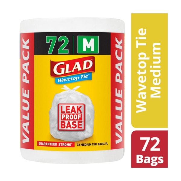 Glad Kitchen Tidy Bags Wavetop Tie Medium | 72 pack