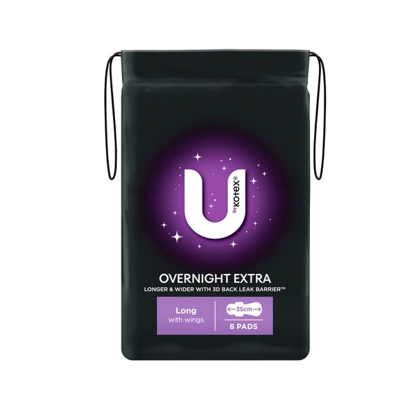 U by Kotex Overnight Extra Pads Long with Wings | 8 pack