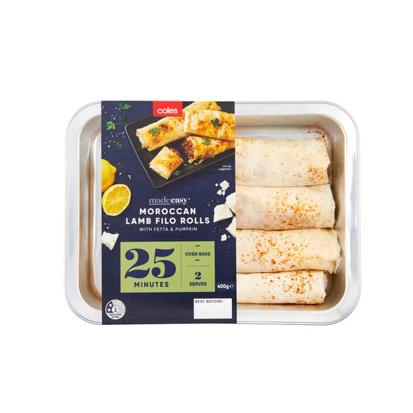 Coles Made Easy Moroccan Lamb Filo Rolls With Fetta & Pumpkin | 400g