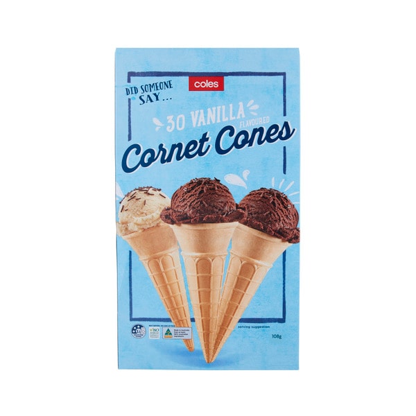 Coles Vanilla Cornet Cones 30 Pack | 108g