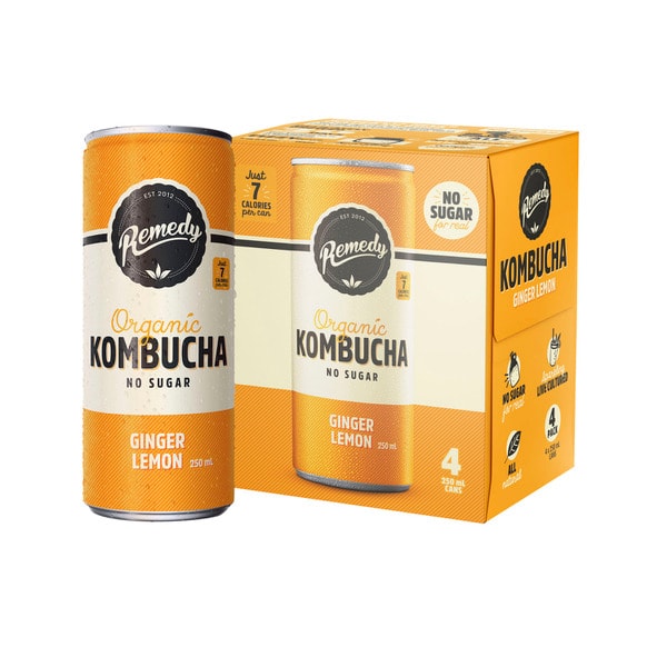 Remedy Kombucha Ginger Lemon 250mL | 4 pack