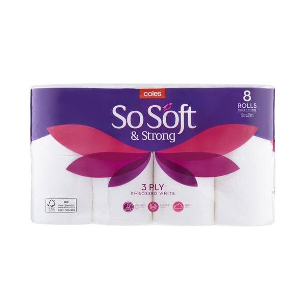 Coles So Soft & Strong 3 Ply Toilet Tissue | 8 pack