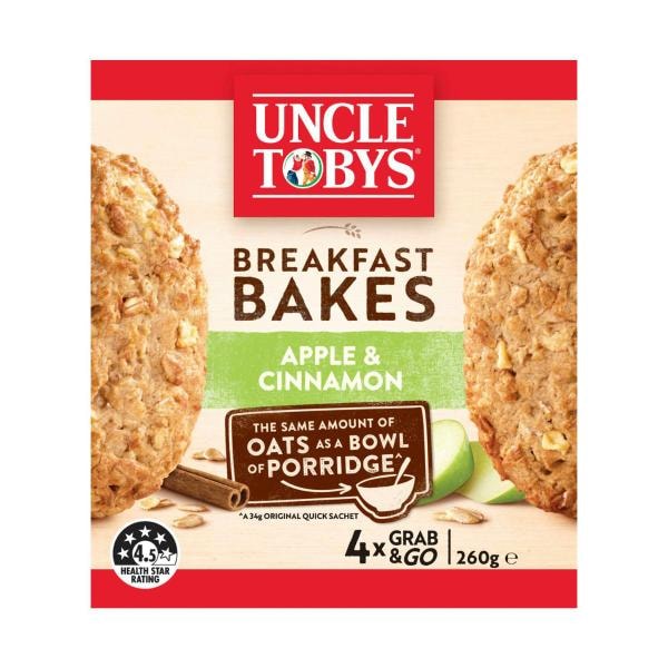 Uncle Tobys Breakfast Bakes Apple & Cinnamon Oats 4 pack | 260g
