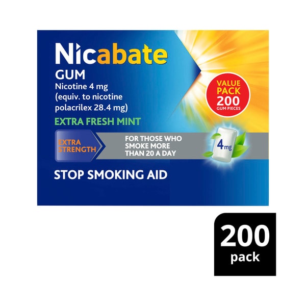 Nicabate Quit Smoking Chewing Gum Extra Strength 4mg Nicotine | 200 pack
