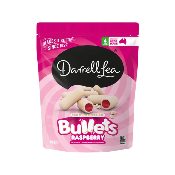 Darrell Lea White Chocolate Raspberry Bullets | 180g