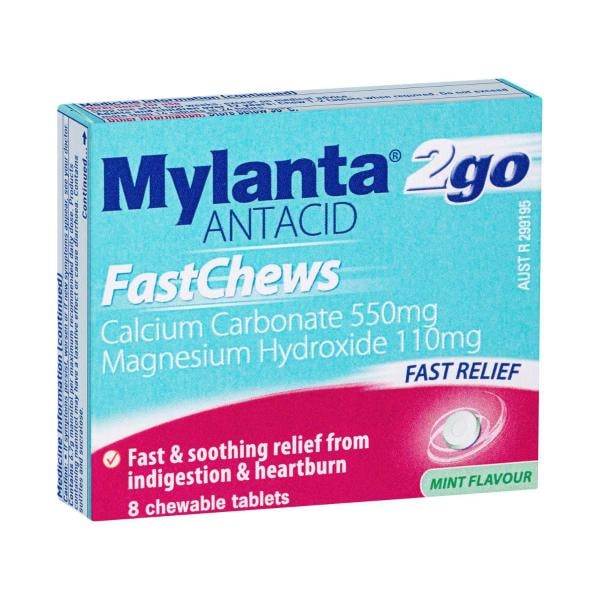 Mylanta 2Go FastChew Antacid Tablets Mint | 8 pack