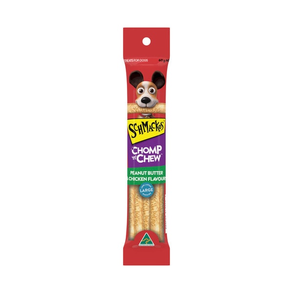 Schmackos Chomp N Chew With Peanut Butter & Chicken Flavoured Dog Treat Large | 60g