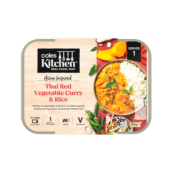 Coles Kitchen Thai Red Vegetable Curry & Rice | 350g