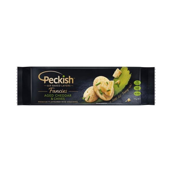 Peckish Gluten Free Fancies Aged Cheddar & Chives Flavoured Rice Crackers | 90g