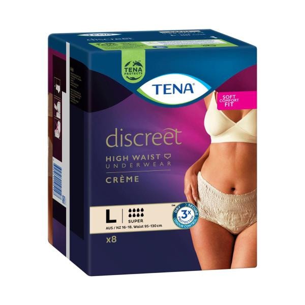 Tena Discreet Super Creme Incontinence Pants Large | 8 pack