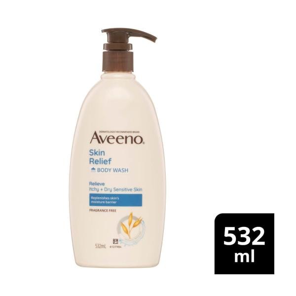 Aveeno Skin Relief Gentle Fragrance Free Body Wash Relieve Extra Dry Itchy Sensitive Skin Ph-Balanced Cleanser | 532mL