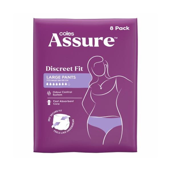 Coles Assure Pants For Women Large | 8 pack