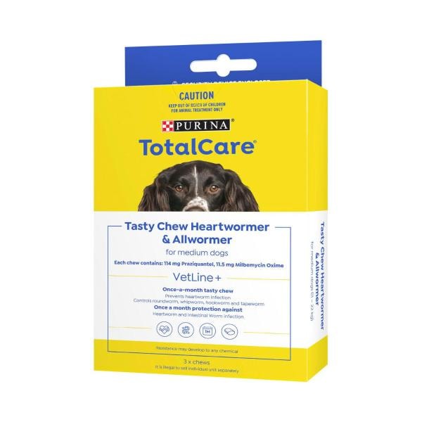 Purina Total Care Tasty Heartwormer & All Wormer Medium Dog | 3 pack