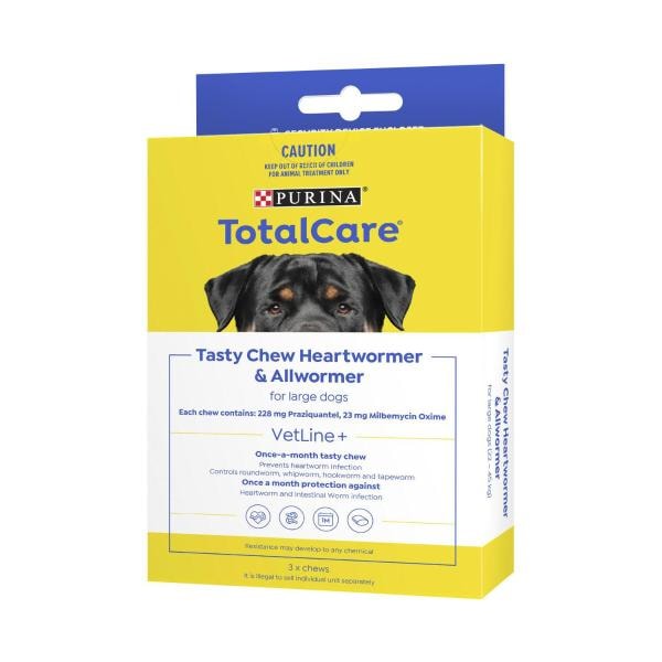 Purina Total Care Tasty Heartwormer & All Wormer Large Dog | 3 pack