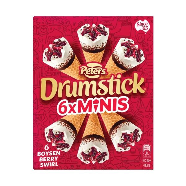 Peters Drumstick Boysenberry Swirl Minis Ice Cream 6 Pack | 480mL