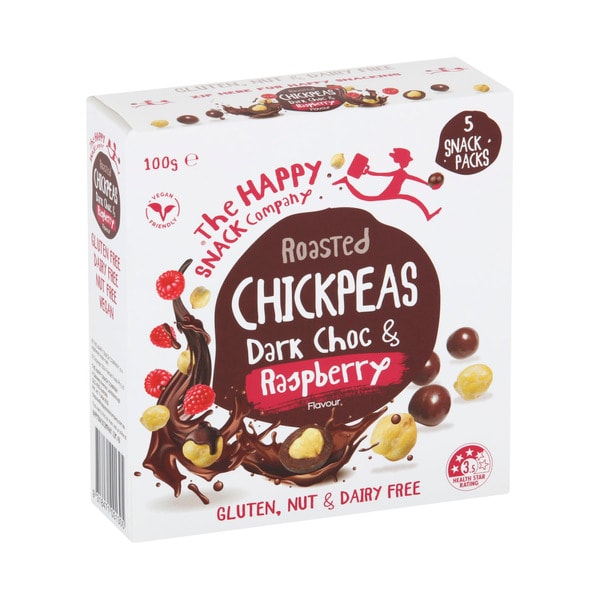 Happy Snack Company Dark Choc & Raspberry Roasted Chickpeas 5 pack | 100g