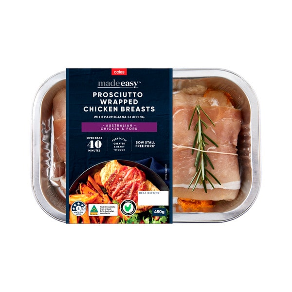 Coles Made Easy Prosciutto Wrapped Chicken Breasts With Parmigiana Stuffing | 450g