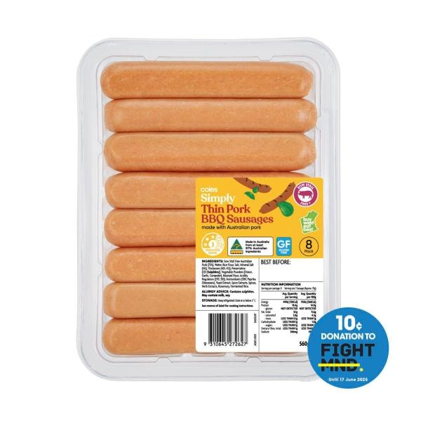 Coles Simply Thin Pork BBQ Sausages | 560g