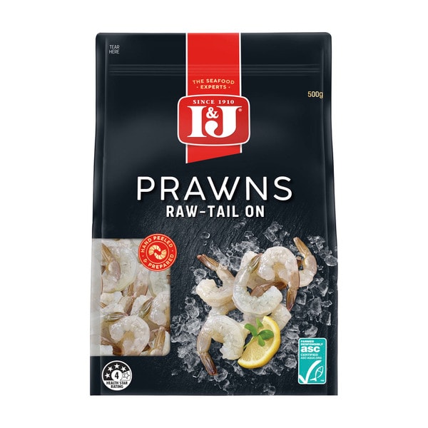 I&J Frozen Raw Prawns Tail On | 500g