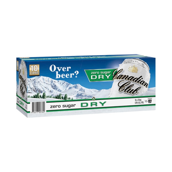Canadian Club Zero Sugar Dry 4.8% Cans 375mL | 10 Pack