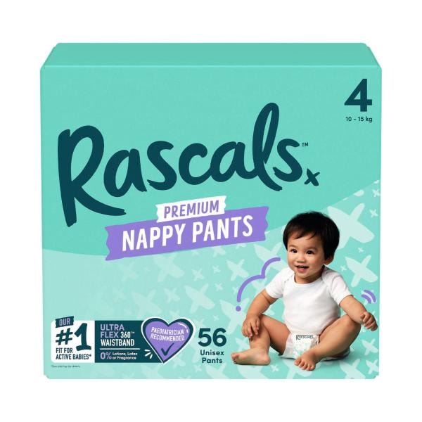 Rascal + Friends Nappy Pants Size 4 Todder Jumbo | 56 pack