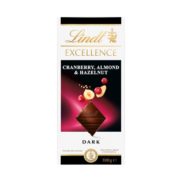Lindt Excellence Cranberry Almond & Hazelnut Dark Chocolate Block | 100g