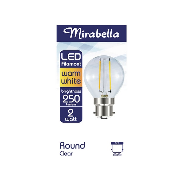 Mirabella Round Clear BC Globe Warm White Filament Led 2W 250 Lumens | 1 each
