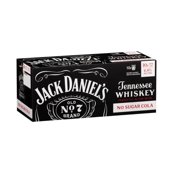 Jack Daniels & No Sugar Cola Can 375mL | 10 Pack