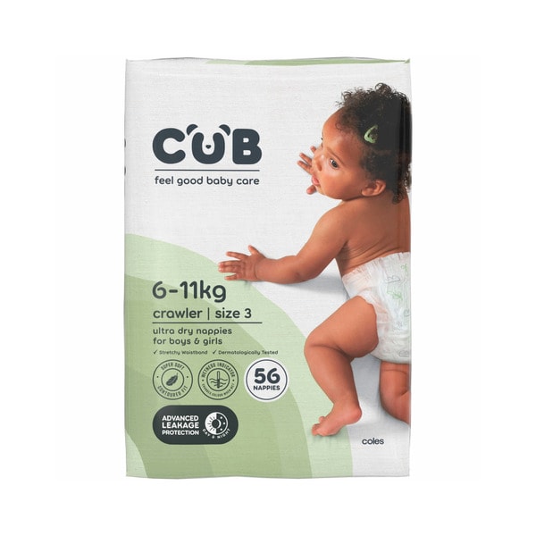 Cub Unisex Crawler Nappies Size 3 | 56 pack