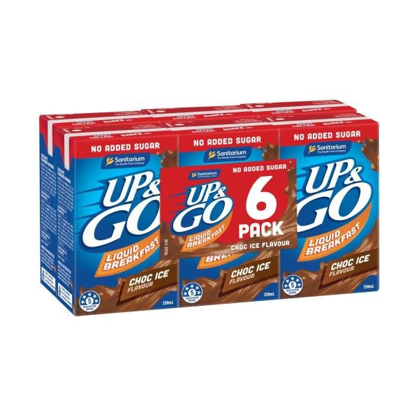 Sanitarium Up&Go Liquid Breakfast Choc Ice Cereal No Added Sugar 6X250mL | 1.5L