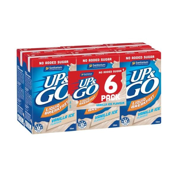 Sanitarium Up&Go Liquid Breakfast Vanilla Ice Cereal No Added Sugar 6X250mL | 1.5L