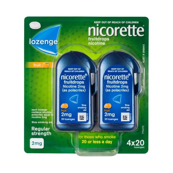 Nicorette Quit Smoking Regular Strength Nicotine Lozenge Fruitdrops | 80 pack