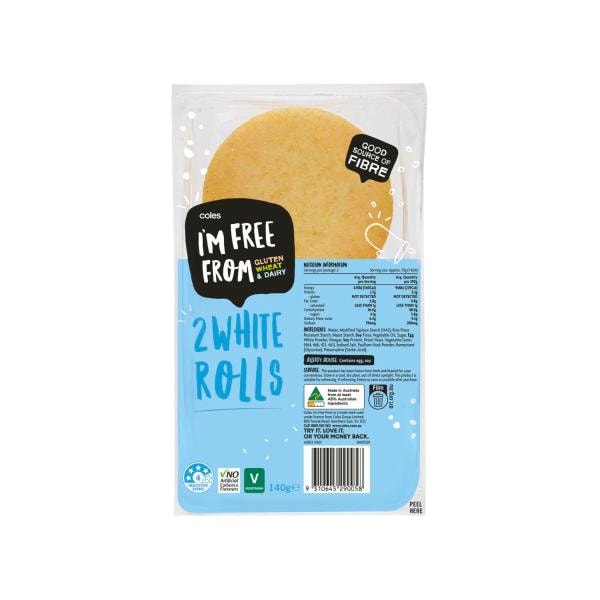 Coles Gluten Free White Rolls 2 Pack | 140g