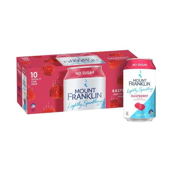 Mount Franklin Lightly Sparkling Water Raspberry Multipack Cans 10 x 375mL | 10 pack